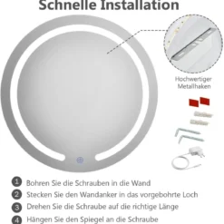 LED-Spiegel Runder Badezimmerspiegel mit LED-Leuchten 50 cm Durchmesser