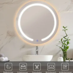 LED-Spiegel Runder Badezimmerspiegel mit LED-Leuchten 50 cm Durchmesser