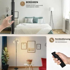LED Stehlampe Deckenfluter Standleuchte Stehleuchte Metalllampe 3000K-6000K dimmbar Schwarz