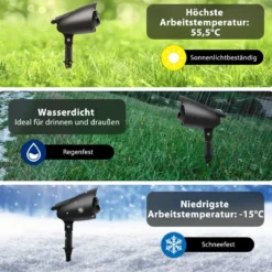 LED-Wandprojektionslampe mit 3 Leuchten für Weihnachten Drehbar 9 x 16 x 45,5 cm Schwarz