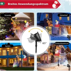 LED-Wandprojektionslampe mit 3 Leuchten für Weihnachten Drehbar 9 x 16 x 45,5 cm Schwarz