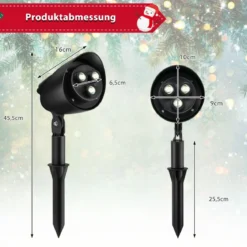 LED-Wandprojektionslampe mit 3 Leuchten für Weihnachten Drehbar 9 x 16 x 45,5 cm Schwarz