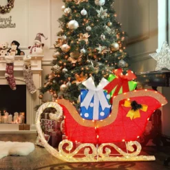LED Weihnachtsdeko Schlitten mit 94 Warmen & Hellen LEDs & Geschenkboxen Santaschlitten