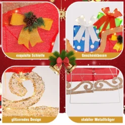 LED Weihnachtsdeko Schlitten mit 94 Warmen & Hellen LEDs & Geschenkboxen Santaschlitten