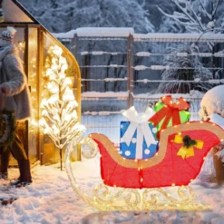 LED Weihnachtsdeko Schlitten mit 94 Warmen & Hellen LEDs & Geschenkboxen Santaschlitten