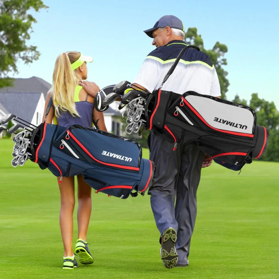 Leichte Golfschlägertasche mit 14-fach-Unterteilung in Voller Länge Schwarz