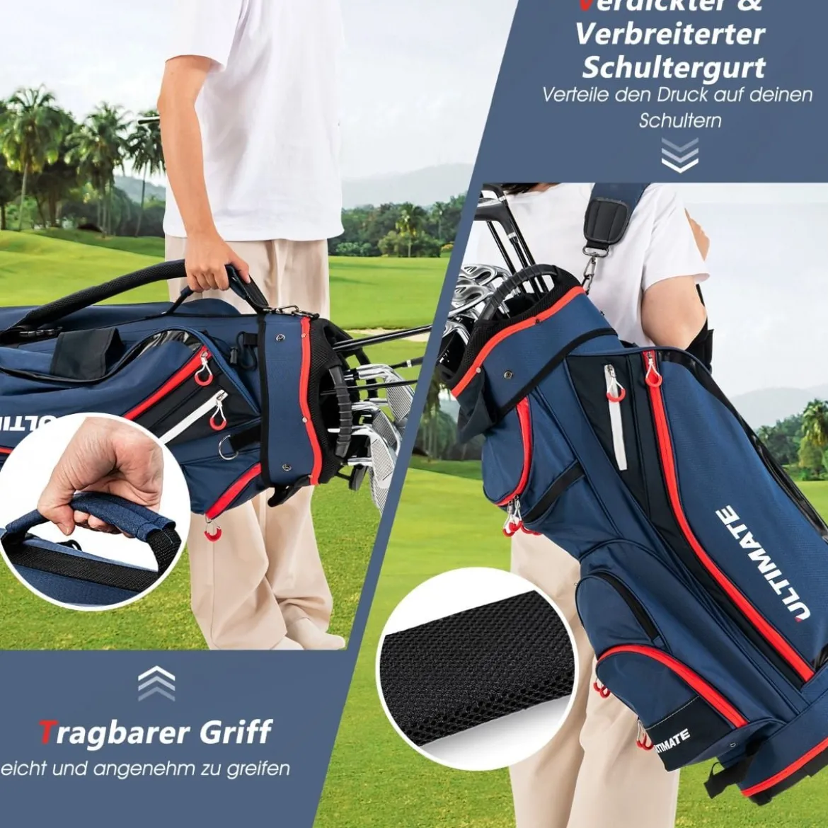 Leichte Golfschlägertasche mit 14-fach-Unterteilung in Voller Länge Marine