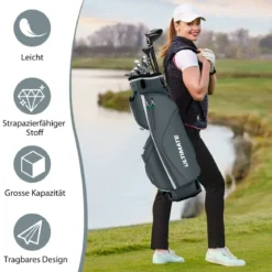 Leichte Golftasche mit 14 Trennwänden & Schultergurt & 7 Reißverschlusstaschen Grau