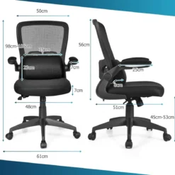 Leichter Netzstoff-Bürostuhl mit Lendenwirbelstütze Bürostuhl 61 x 61 x 98 - 106 cm Schwarz
