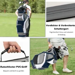 Leichte & Tragbare Golftasche mit 14 Trennwänden in Voller Länge Marine + Grau