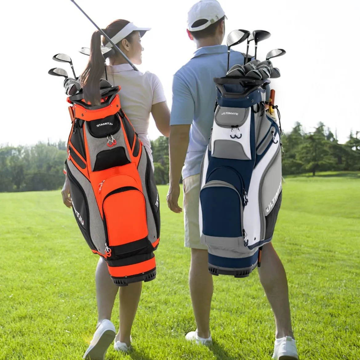 Leichte & Tragbare Golftasche mit 14 Trennwänden in Voller Länge Marine + Grau