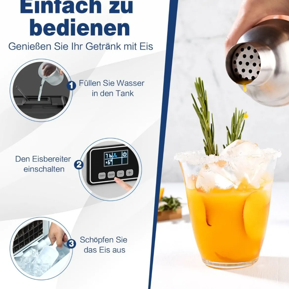 2,4L Eiswürfelmaschine mit Schaufel & Timer & Selbstreinigungsfunktion 18kg in 24H Silber