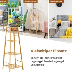 Leiter-Pflanzenregal 4-Stöckiges Bambus-Blumenregal 37 x 34 x 99 cm Natur