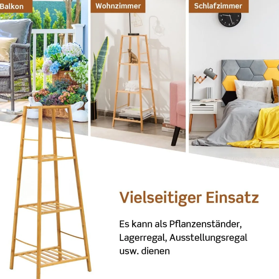 Leiter-Pflanzenregal 4-Stöckiges Bambus-Blumenregal 37 x 34 x 99 cm Natur