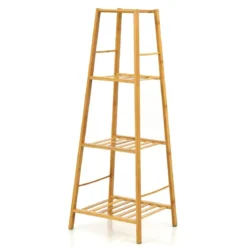 Leiter-Pflanzenregal 4-Stöckiges Bambus-Blumenregal 37 x 34 x 99 cm Natur