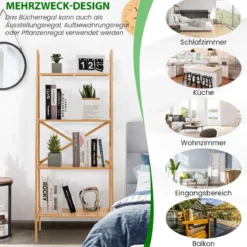 Leiterregal aus Bambus mit Kippschutz 4 Ebenen Bücherregal 60 x 35,5 x 148 cm Natur