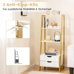 Leiterregal freistehend 134cm Bücherregal mit 4 offenen Regalen und 2 Schubladen vielseitiges Standregal Weiß