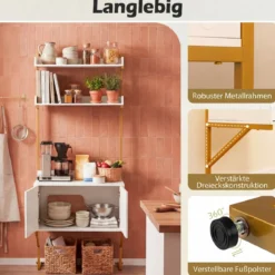 Leiterregal mit 2 Offenen Ablagen & Schrank & Doppeltüren Bücherregal Wandregal Standregal