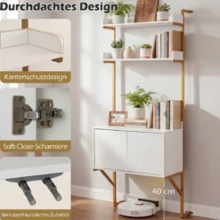 Leiterregal mit 2 Offenen Ablagen & Schrank & Doppeltüren Bücherregal Wandregal Standregal