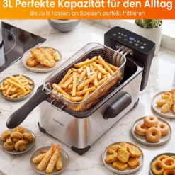 3 L Elektrische Fritteuse aus Edelstahl 2000 W Fritteuse Ölfritteuse mit Timer & Verstellbarem Thermostat