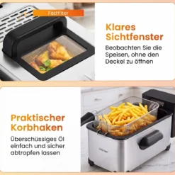 3 L Elektrische Fritteuse aus Edelstahl 2000 W Fritteuse Ölfritteuse mit Timer & Verstellbarem Thermostat