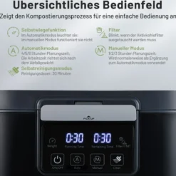 4 L Elektrischer Komposter Küchenkomposter mit Deckel 2 Filtereinsätzen & LED-Anzeige Schwarz
