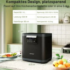 4 L Elektrischer Komposter Küchenkomposter mit Deckel 2 Filtereinsätzen & LED-Anzeige Schwarz