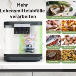 4 L Elektrischer Komposter Küchenkomposter mit Deckel 2 Filtereinsätzen & LED-Anzeige Schwarz