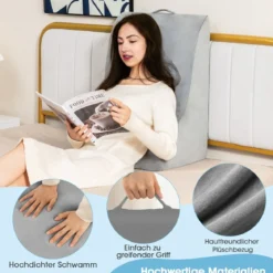 Lesekissen für Bett & Sofa mit Waschbarem Bezug Venenkissen zum Beine Hochlagern Grau