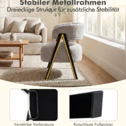 Lesesessel Sessel mit Kunstfell bezogen Loungesessel mit Lendenkissen & Metallbeinen moderner Relaxsessel Grau