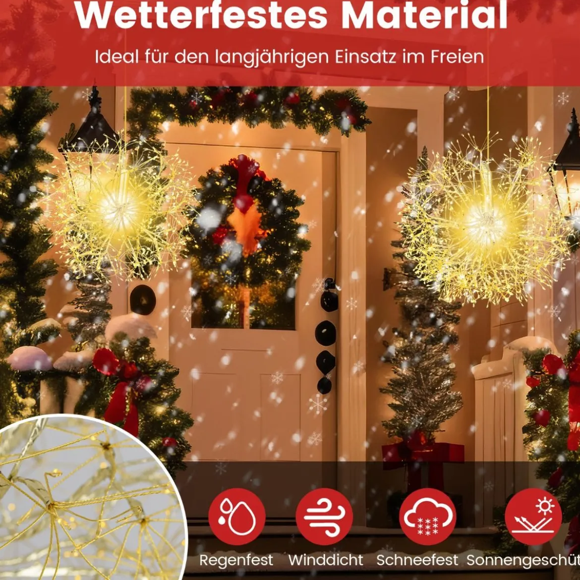 Leuchtkugel Weihnachten 2 Stück LED Kugeln Zum Hinhängen Weihnachtsbeleuchtung für außen und innen Gold