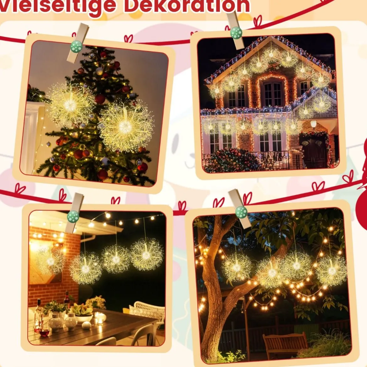 Leuchtkugel Weihnachten 2 Stück LED Kugeln Zum Hinhängen Weihnachtsbeleuchtung für außen und innen Gold