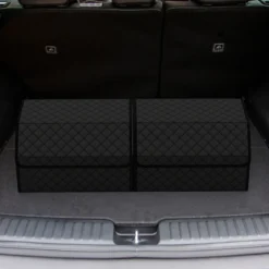 35L Faltbarer Auto-Kofferraum-Organizer aus Leder mit Deckel & Flexibler Trennwand Gesteppt
