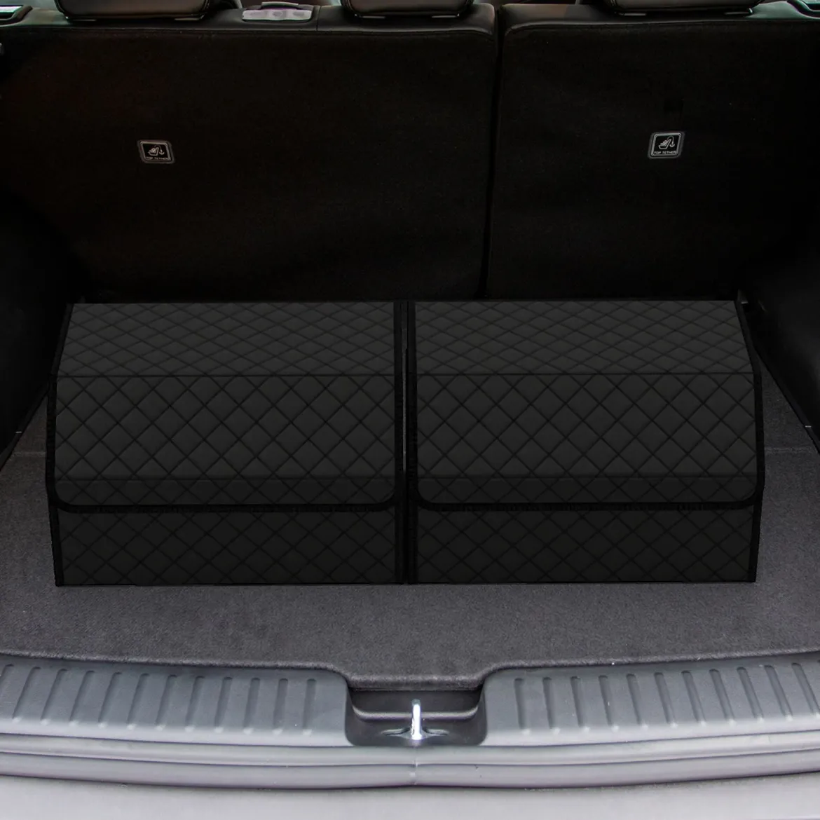 35L Faltbarer Auto-Kofferraum-Organizer aus Leder mit Deckel & Flexibler Trennwand Gesteppt