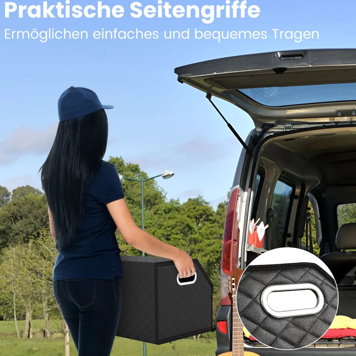 35L Faltbarer Auto-Kofferraum-Organizer aus Leder mit Deckel & Flexibler Trennwand Gesteppt