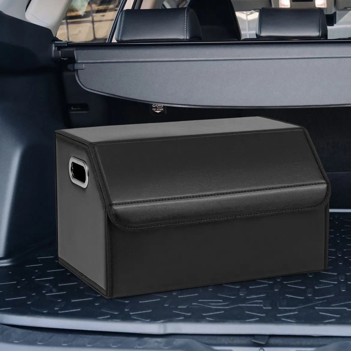 35L Faltbarer Auto-Kofferraum-Organizer aus Leder mit Deckel & Flexibler Trennwand Glatt