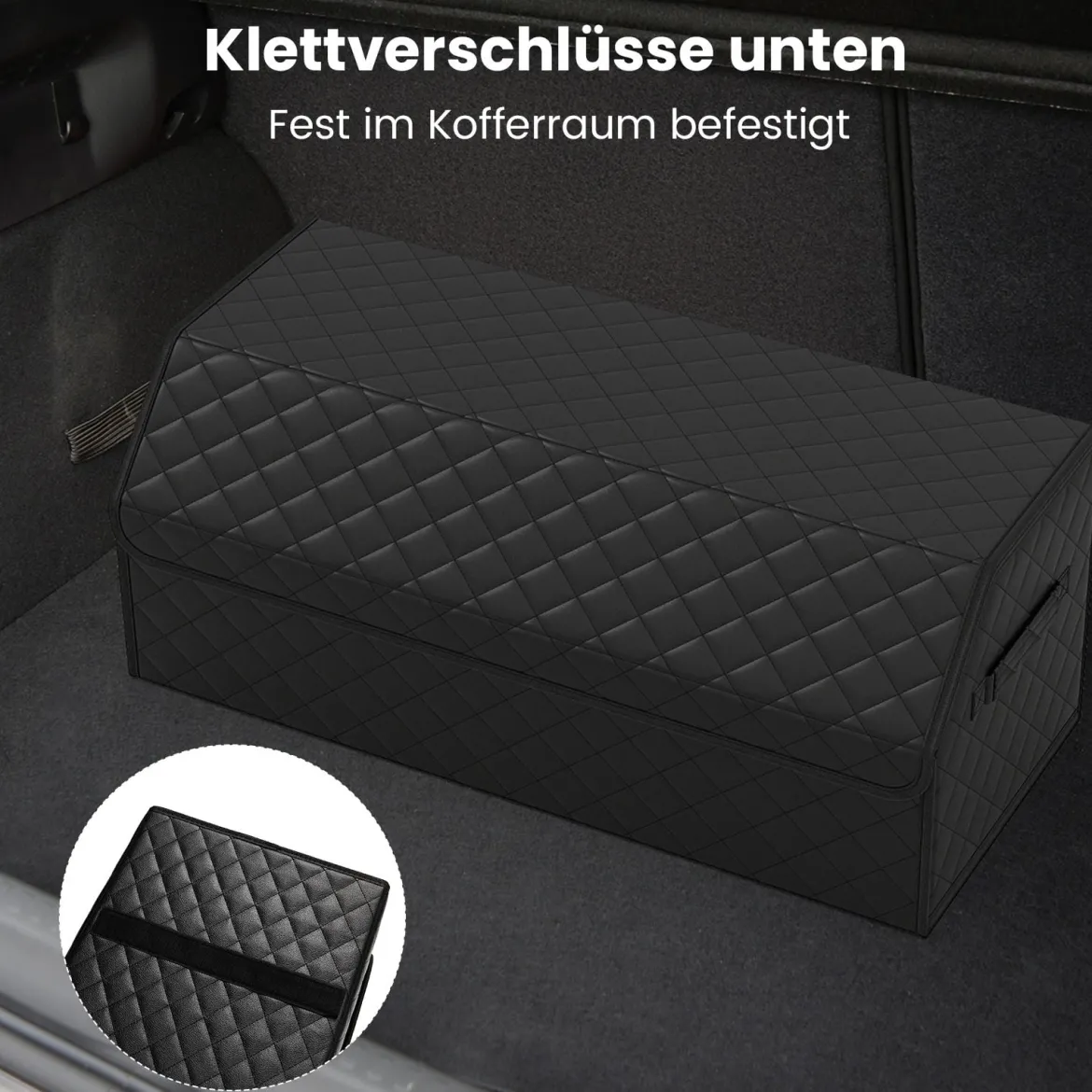 51L Faltbarer Auto-Kofferraum-Organizer aus Leder mit Deckel & Flexibler Trennwand Gesteppt