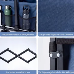 92 L Faltbarer Vielseitiger Bollerwagen mit Verstellbarem Griff Bremse 150 kg Tragkraft Blau