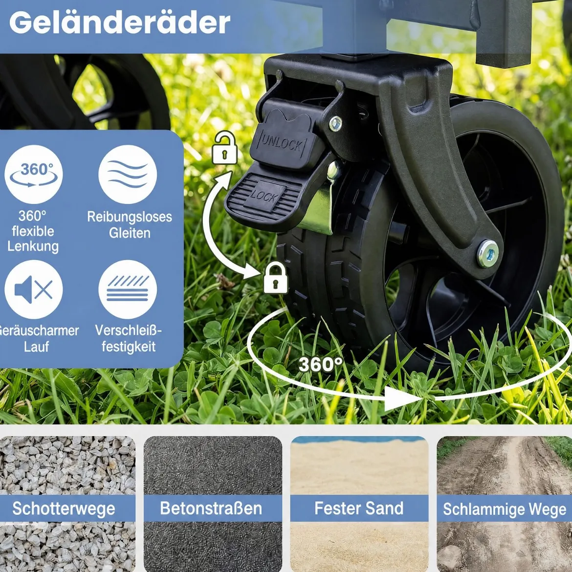 92 L Faltbarer Vielseitiger Bollerwagen mit Verstellbarem Griff Bremse 150 kg Tragkraft Schwarz