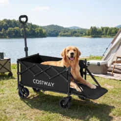 92 L Faltbarer Vielseitiger Bollerwagen mit Verstellbarem Griff Bremse 150 kg Tragkraft Schwarz