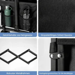 92 L Faltbarer Vielseitiger Bollerwagen mit Verstellbarem Griff Bremse 150 kg Tragkraft Schwarz
