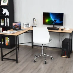 L-Form Computertisch PC Eckschreibtisch Winkelschreibtisch Schwarz/Natur/Kaffee 168 x 125 x 74 cm