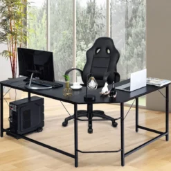 L-Form Computertisch PC Eckschreibtisch Winkelschreibtisch Schwarz/Natur/Kaffee 168 x 125 x 74 cm