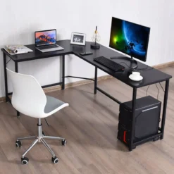L-Form Computertisch PC Eckschreibtisch Winkelschreibtisch Schwarz/Natur/Kaffee 168 x 125 x 74 cm