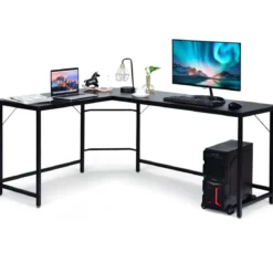L-Form Computertisch PC Eckschreibtisch Winkelschreibtisch Schwarz/Natur/Kaffee 168 x 125 x 74 cm