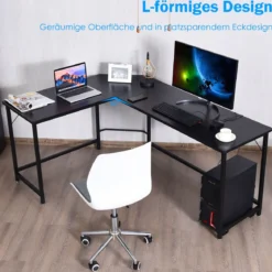 L-Form Computertisch PC Eckschreibtisch Winkelschreibtisch Schwarz/Natur/Kaffee 168 x 125 x 74 cm