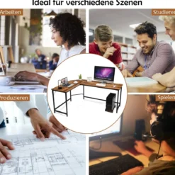 L-Form Computertisch PC Eckschreibtisch Winkelschreibtisch Schwarz/Natur/Kaffee 168 x 125 x 74 cm