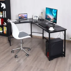 L-Form Computertisch PC Eckschreibtisch Winkelschreibtisch Schwarz/Natur/Kaffee 168 x 125 x 74 cm