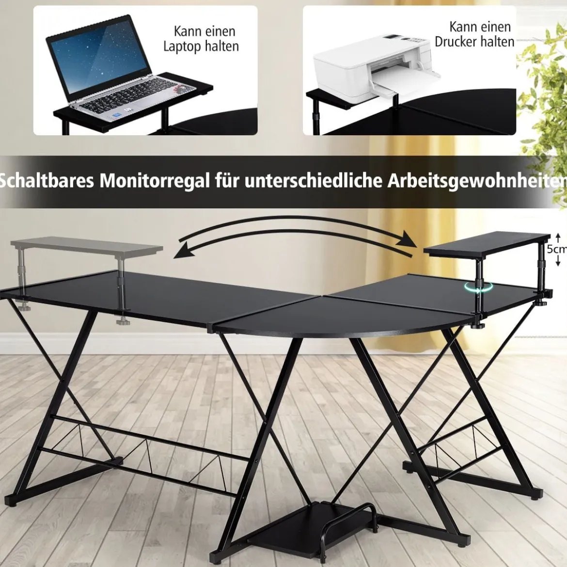 L-Form Computertisch Schreibtisch Bürotisch Ecktisch Winkelschreibtisch Schwarz