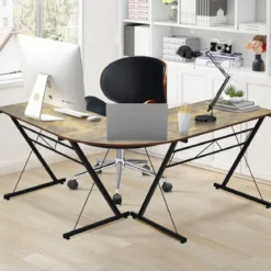 L-Form Schreibtisch Computertisch Winkelschreibtisch Arbeitstisch Braun